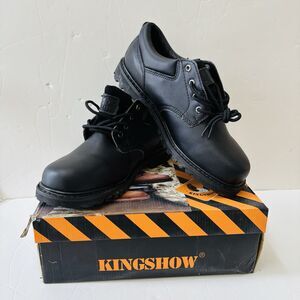 KINGSHOW MEN'S WORK BOOTS BLACK LEATHER LACE UP AND OIL RESISTANT SIZE 9.5/10/12